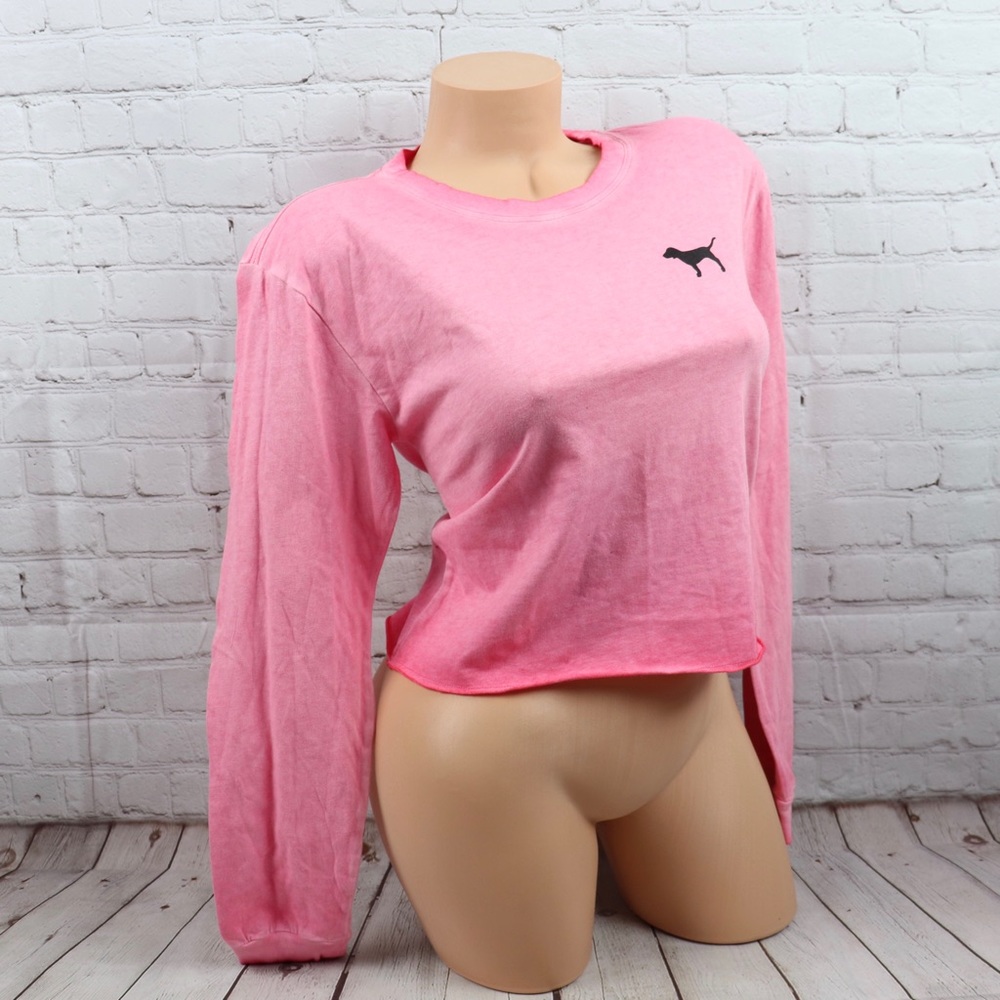 VS PINK Logo Long Sleeve Crop tee shirt Top ombré - Picture 3 of 8